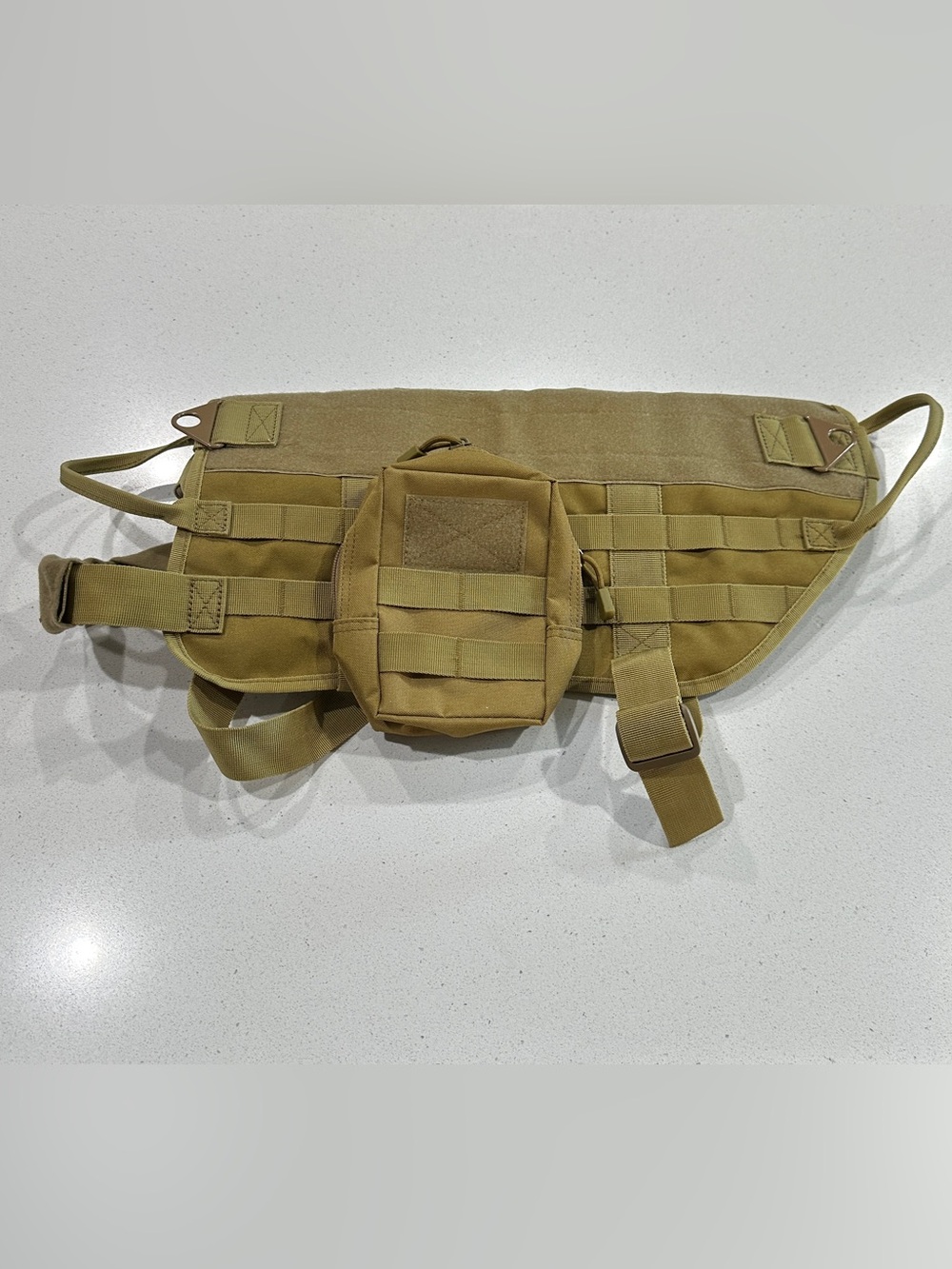 Medium sized dog Tactical harness with Molle panels and to pouches